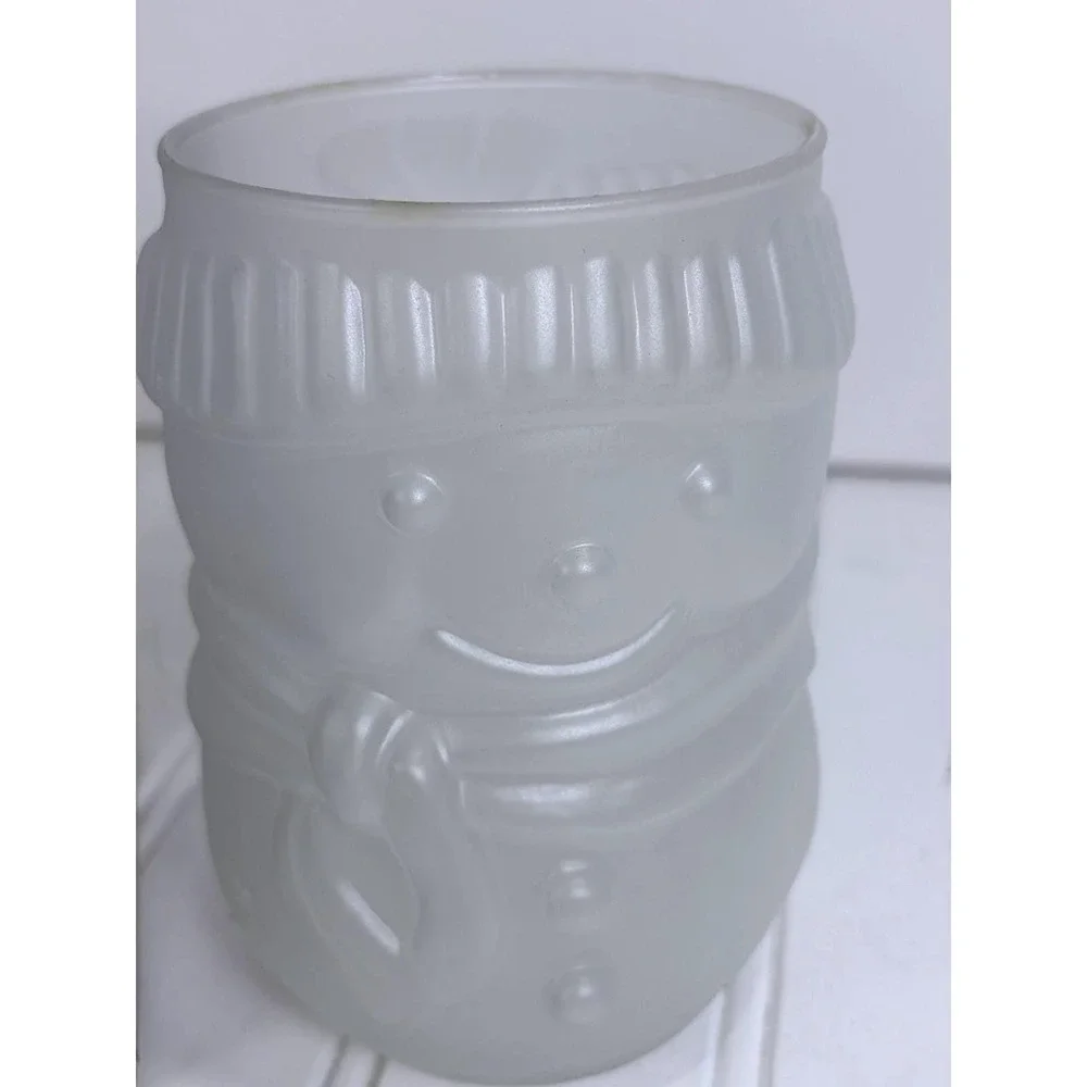 Vintage‎ Libbey Frosted Glass Snowman Votive Holder Kitsch Holiday